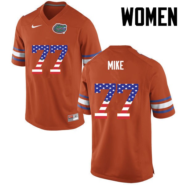 Florida Gators Women #77 Andrew Mike College Football USA Flag Fashion Orange